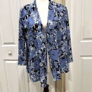 Blue Floral Open Front Kasper Cardigan (Size PM)